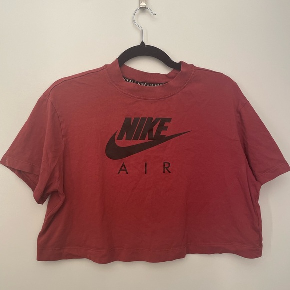 Nike Tops - Nike Air Burgundy Crop Top with Black Logo Boxy Fit Size XS Pure Organic Cotton